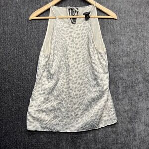 Ann Taylor Sleeveless Top Womens Size 4 Gray White Animal Print Tie Neck‎ Blouse